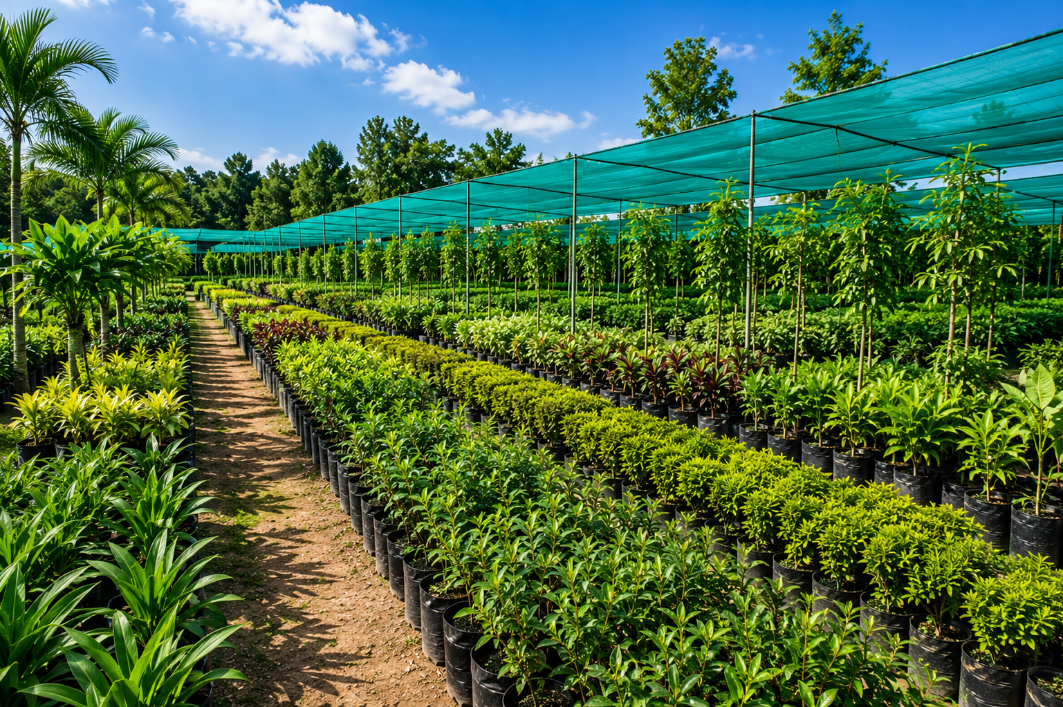 Wide view of Divya Vigna Sri Nursery Exports in Kadiyam with premium fruit plants, ornamental plants, avenue trees and wholesale nursery plants